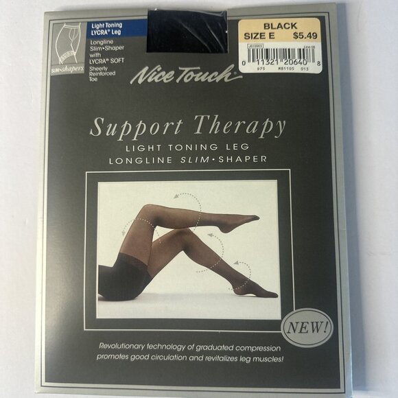 5 x Nice Touch Support Therapy Pantyhose Plus Sz E Black/Taupe New VTG Shapers - Picture 7 of 12